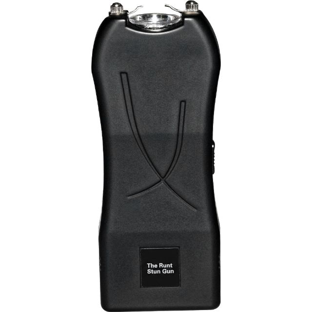 Rechargeable Runt Stun Gun with flashlight and wrist strap disable pin Black