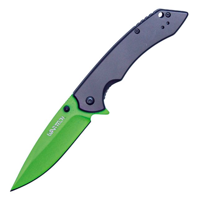 Assisted Open Folding Pocket Knife with Grey handle and Blade Green