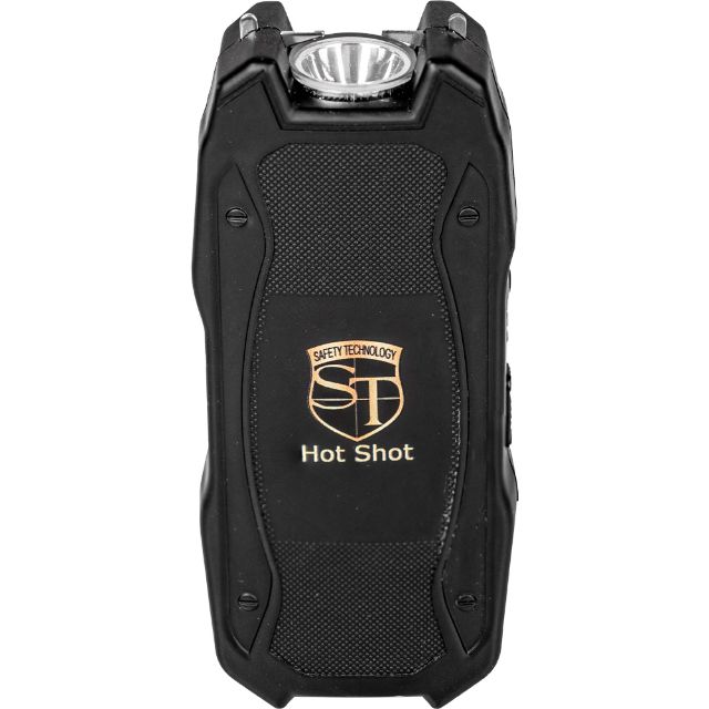 Hot Shot Stun Gun with flashlight and Battery Meter Black