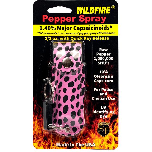 WildFire 1/2 oz Pepper Spray Fashion Leatherette Holster cheetah Black/Pink